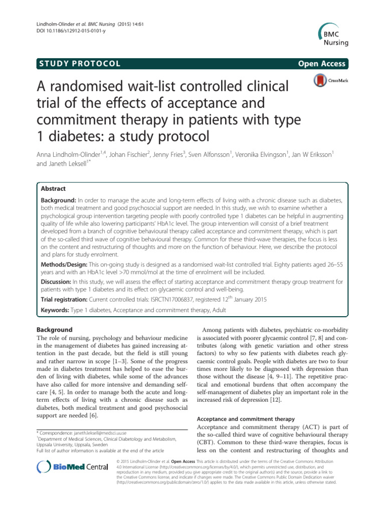ACT for Type 1 Diabetes Management | PDF | Glycated Hemoglobin ...
