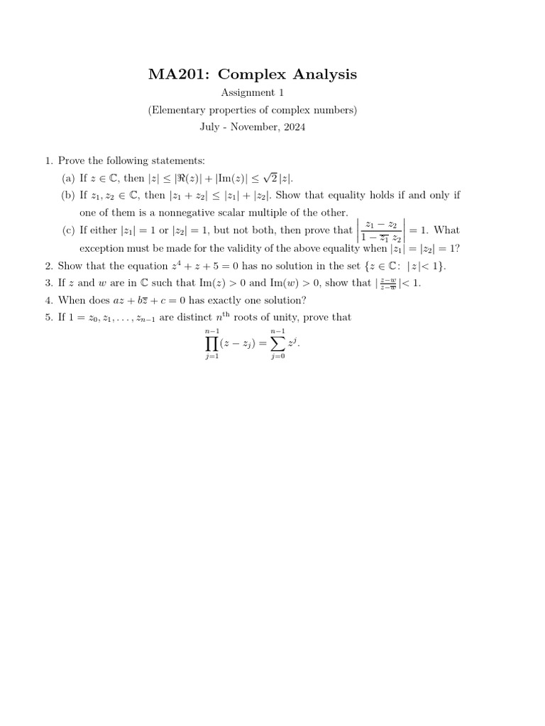 Complex Analysis Assignment 1 Solutions | PDF