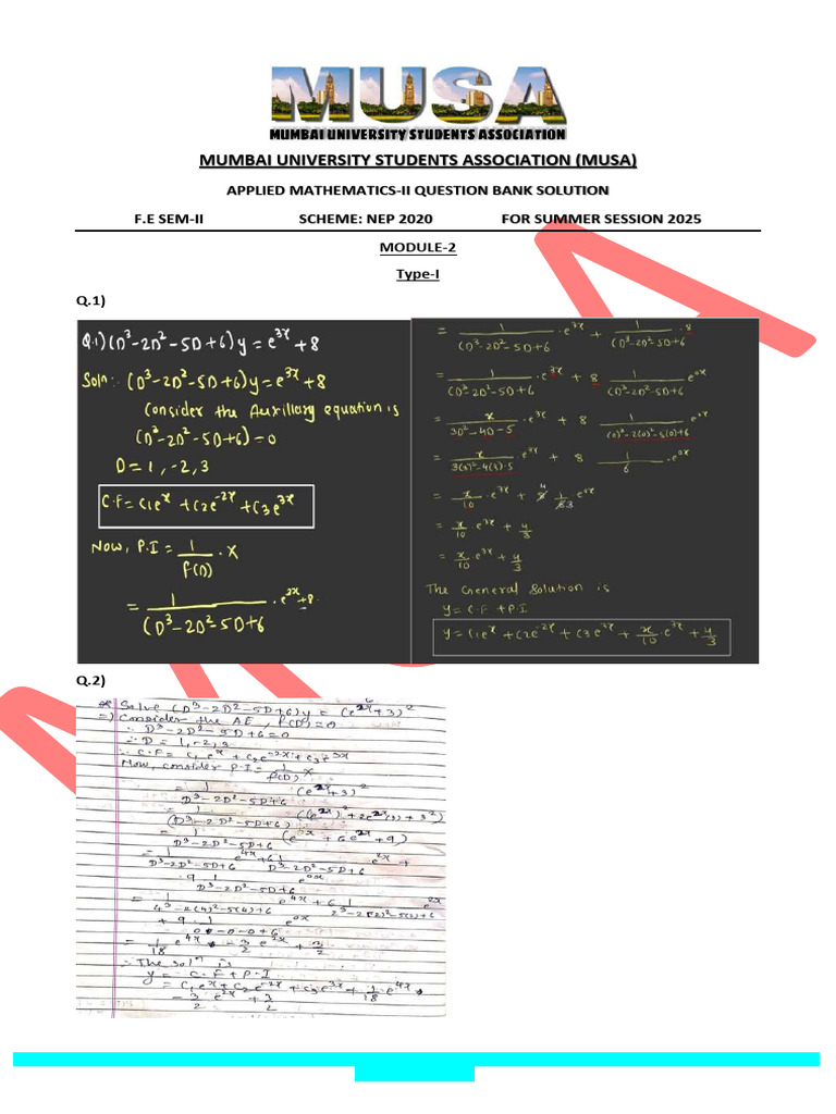 MUSA Applied Mathematics-II Solutions | PDF