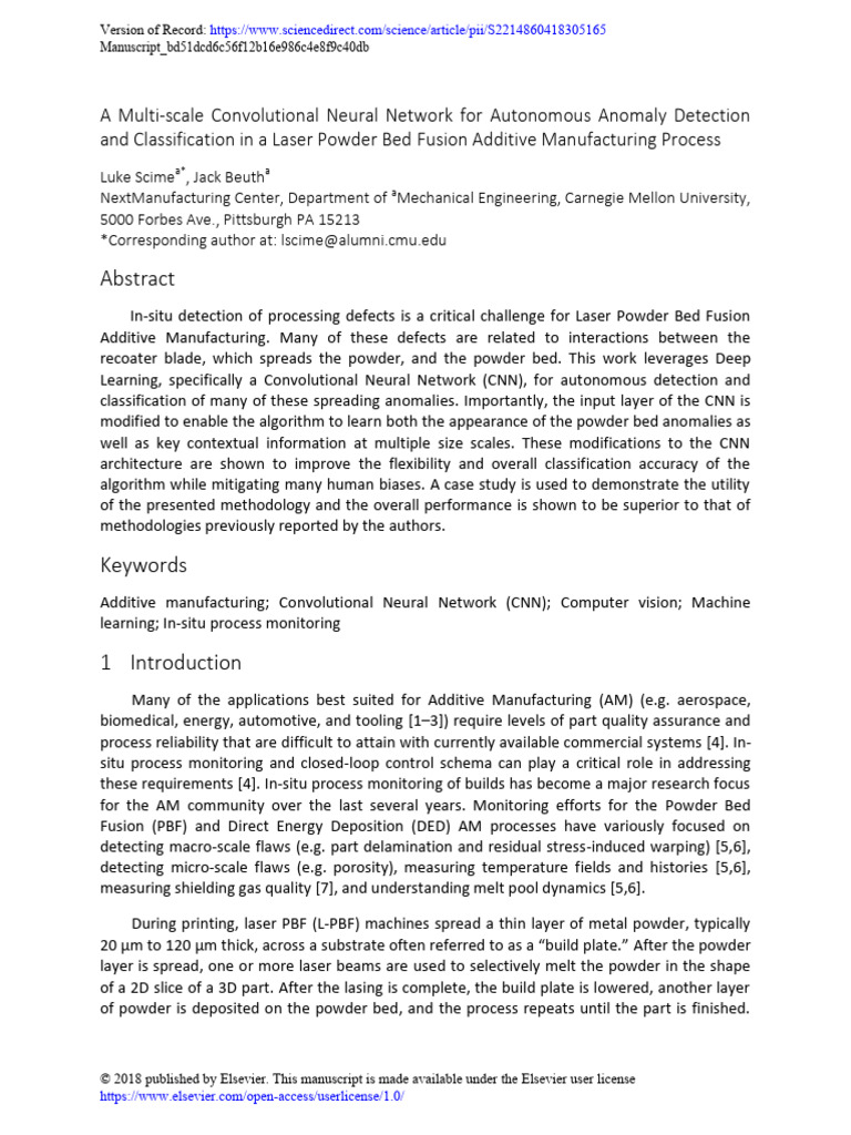 CNN for Anomaly Detection in 3D Printing | PDF | Machine Learning ...