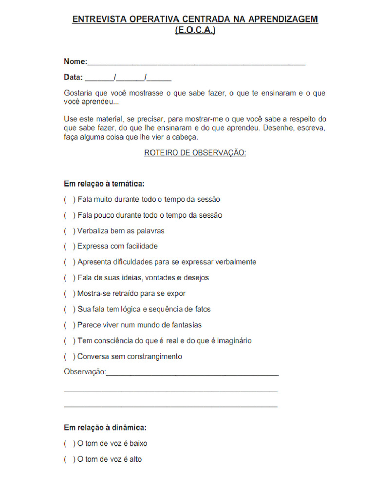 Avaliação Eoca | PDF