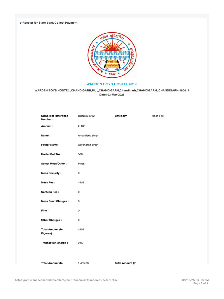 SB Collect Mess Fee Jan 2025 | PDF | Payments | Services (Economics)