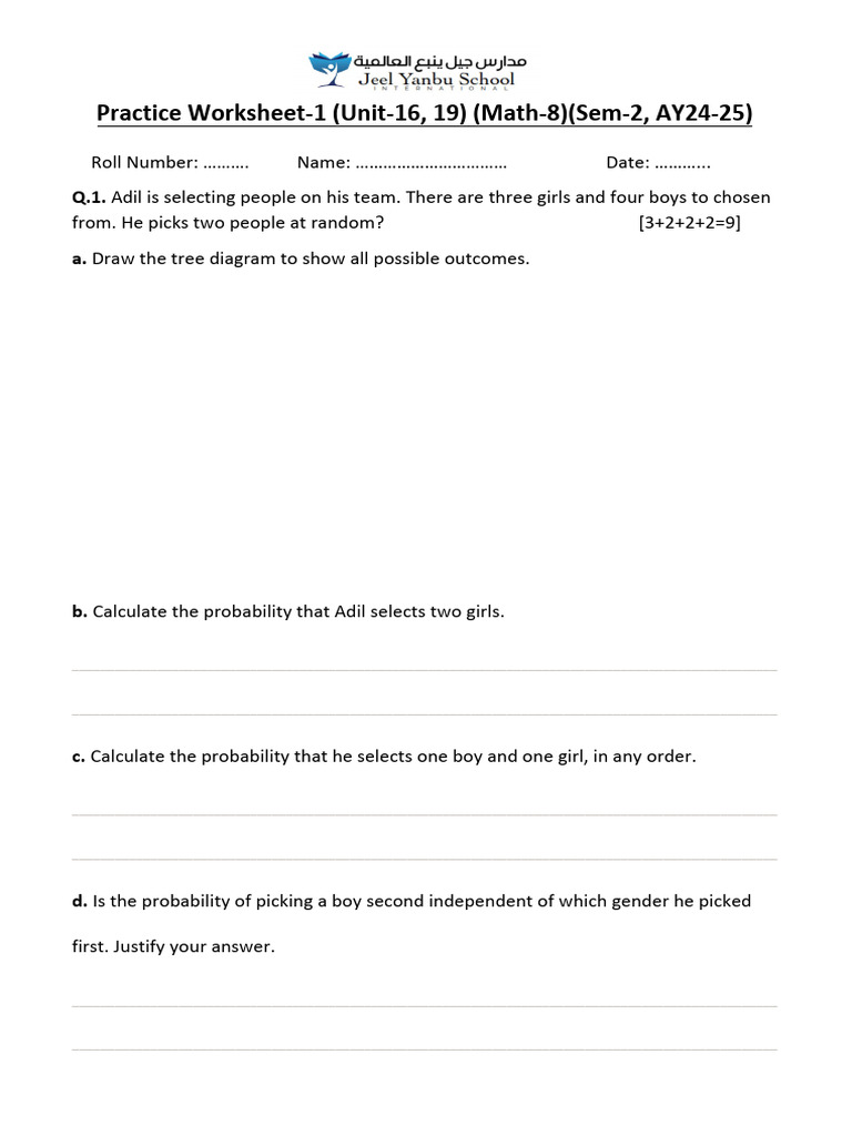 Sem-2 Practice Worksheet 1 (Unit-16,19) Math-8 Checkpoint | PDF ...