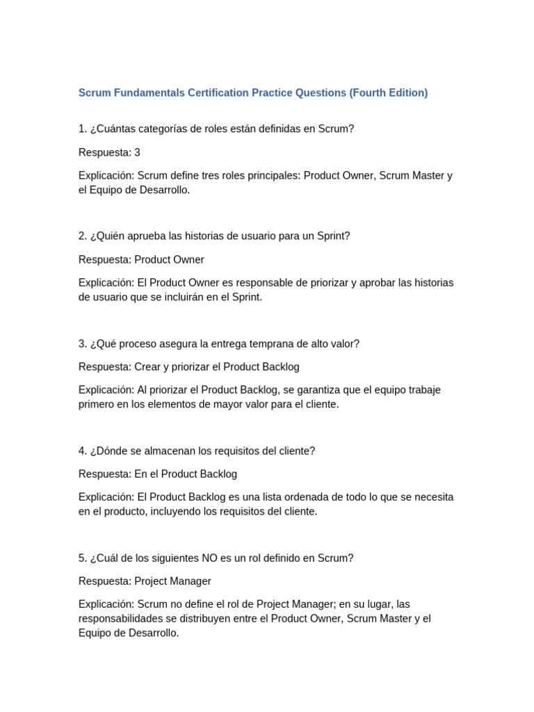 Preguntas de Práctica para Certificación Scrum | PDF | Scrum ...