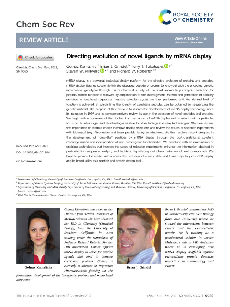 mRNA Display for Novel Ligand Evolution | PDF | Messenger Rna ...