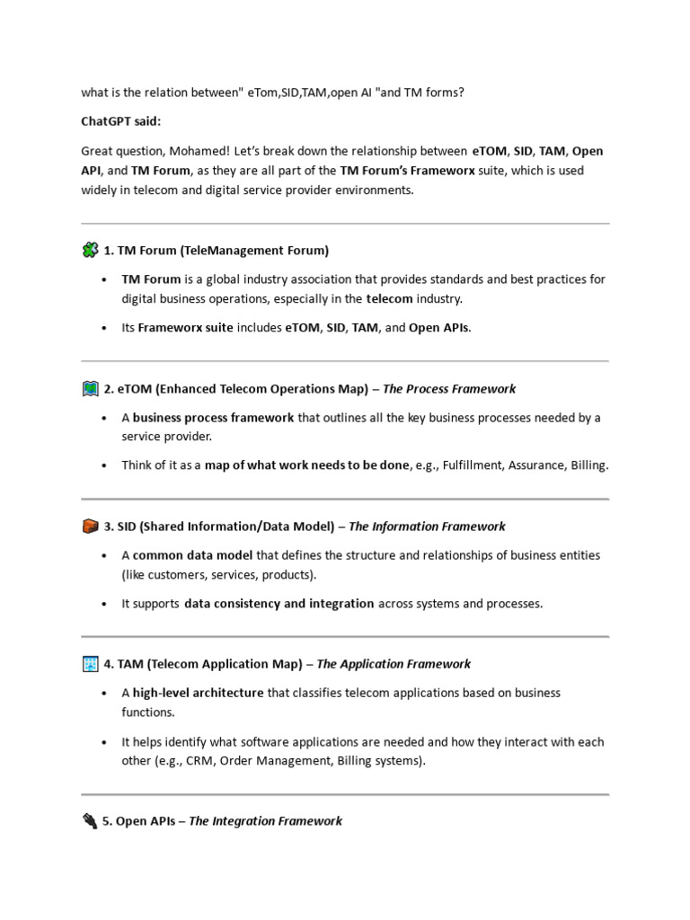 Relation of eTOM, SID, TAM, and APIs | PDF | Business | Information ...