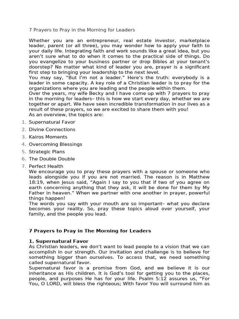 Morning Prayers for Christian Leaders | PDF | Prayer | Christian Belief ...