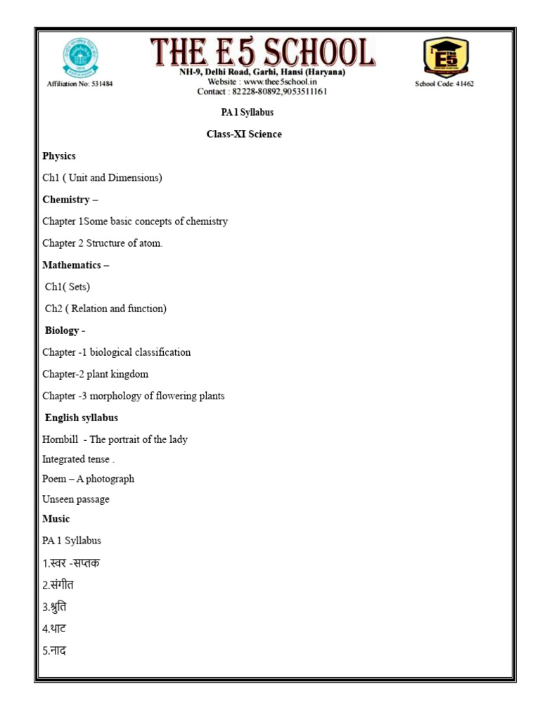 Class 11 Science Syllabus Overview | PDF