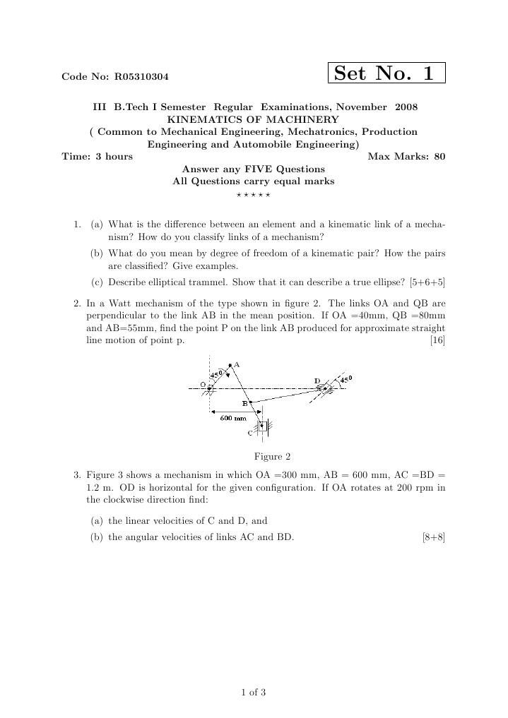 Kinematics of Machinery Exam Questions | PDF | Gear | Belt (Mechanical)
