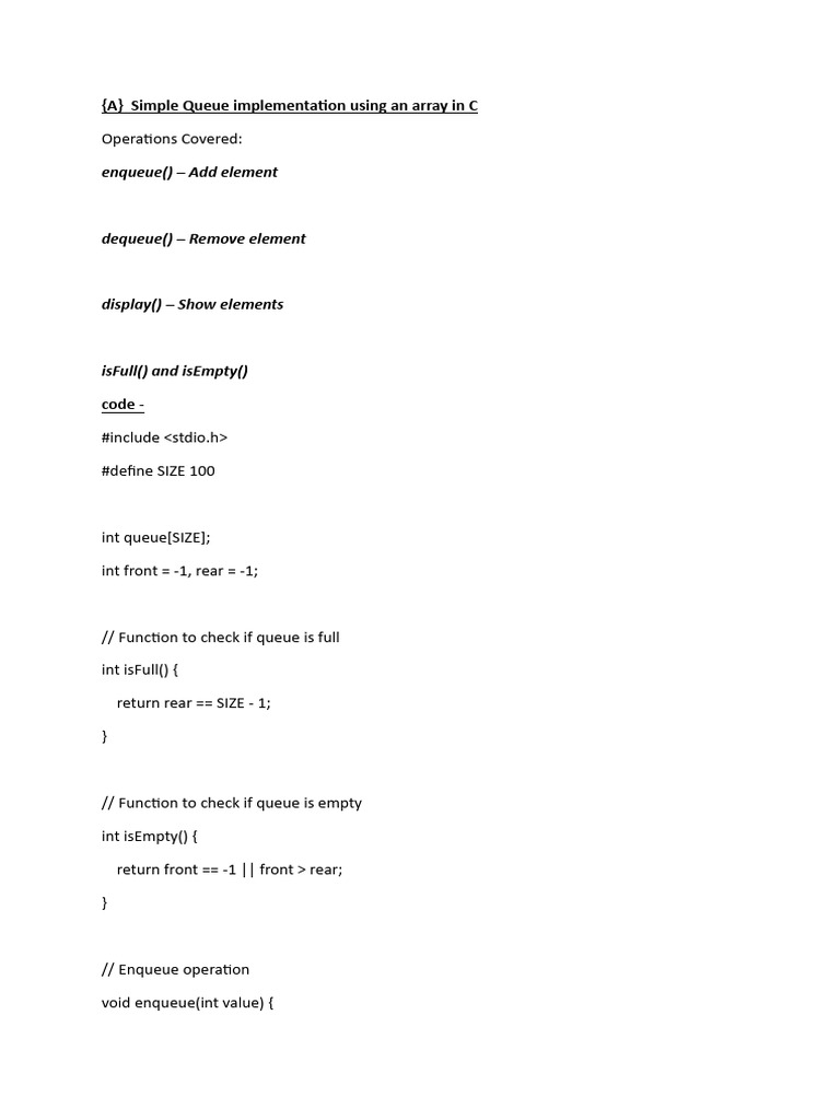 Implementation of Queue Using C | PDF