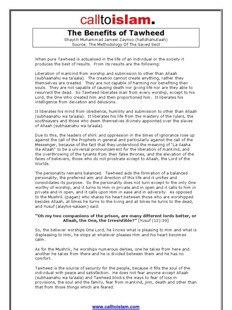 Benefits of Tawheed Explained | PDF | Tawhid | Islamic Theology