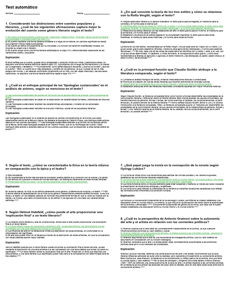 TEST - Ta LITERARIA (400) - Answerkey | PDF | Poesía | Friedrich Engels