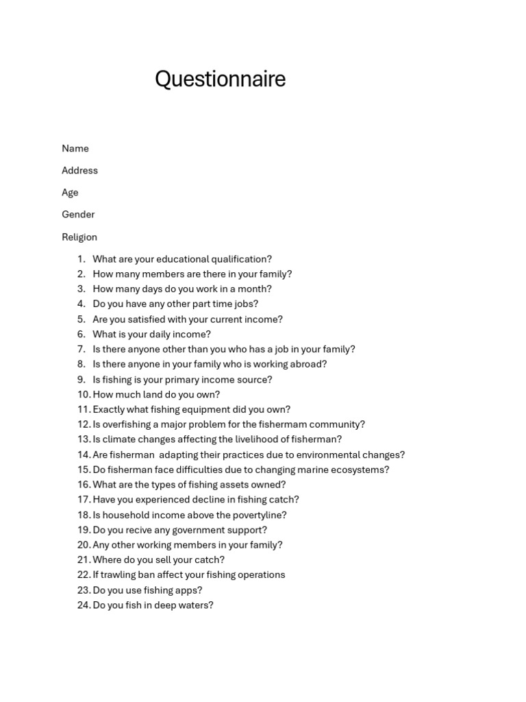 Fisherman Community Questionnaire Insights | PDF