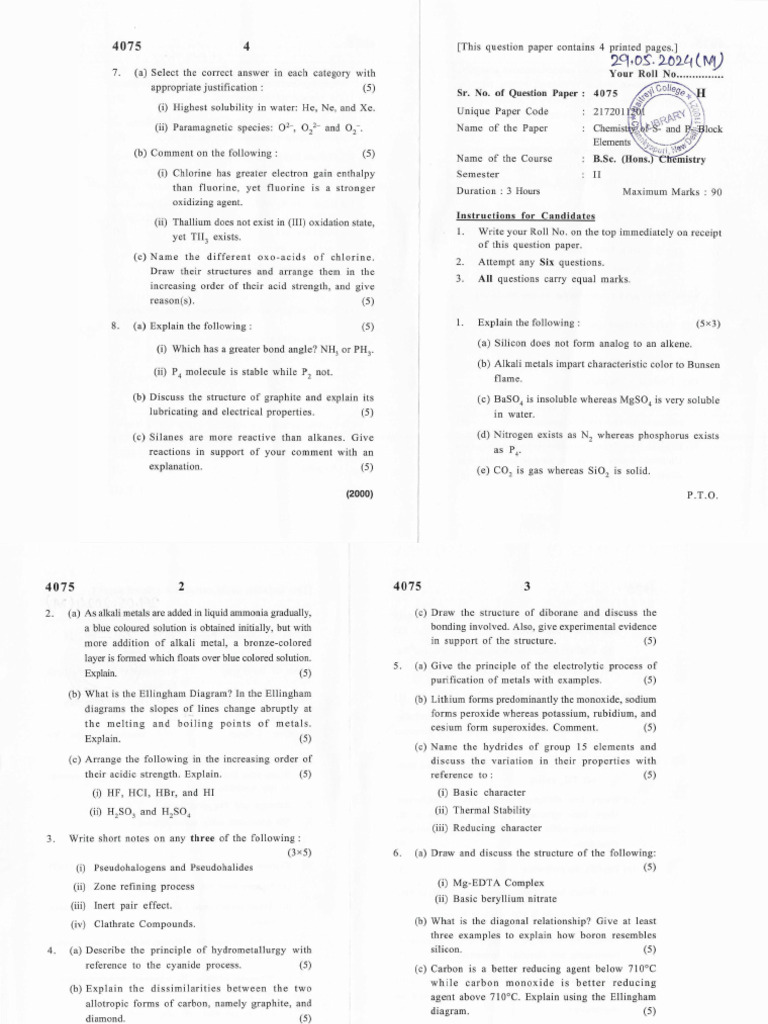 Chemistry Of S P Block Elements 4075 Pdf Carbon Physical Sciences