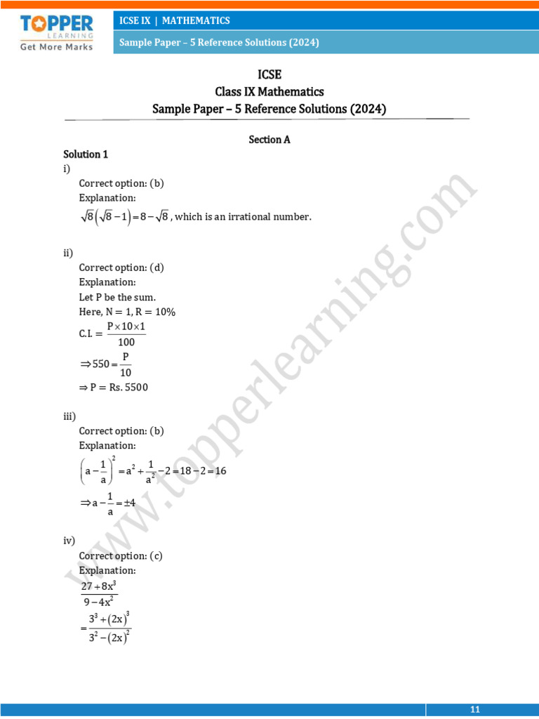 Topper 110 1 3 Maths Solution Up202312201100 1703050242 407 | PDF ...