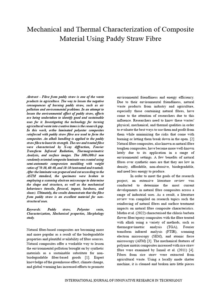 Paddy Straw Fiber Composite Analysis | PDF | Composite Material | Fibers