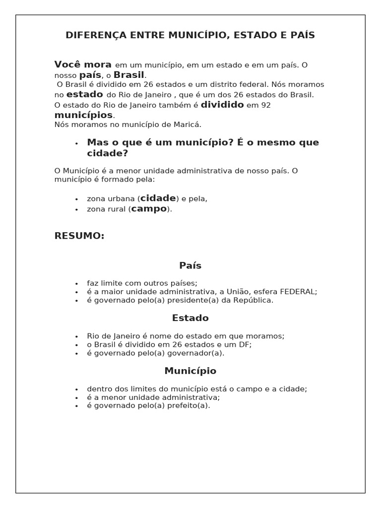 Diferenças entre Município, Estado e País | PDF