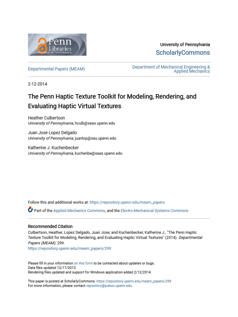 Penn Haptic Texture Toolkit Overview | PDF | Texture Mapping ...