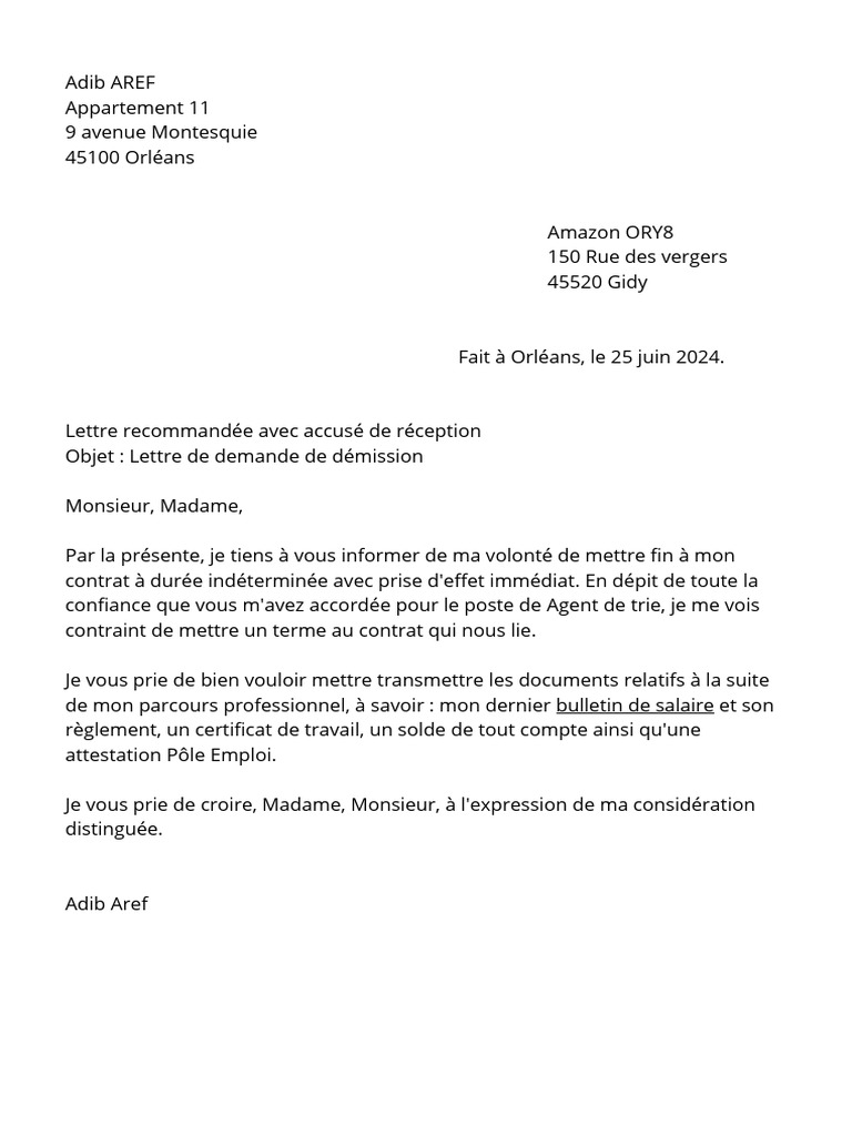 Demande de démission d'Adib Aref | PDF