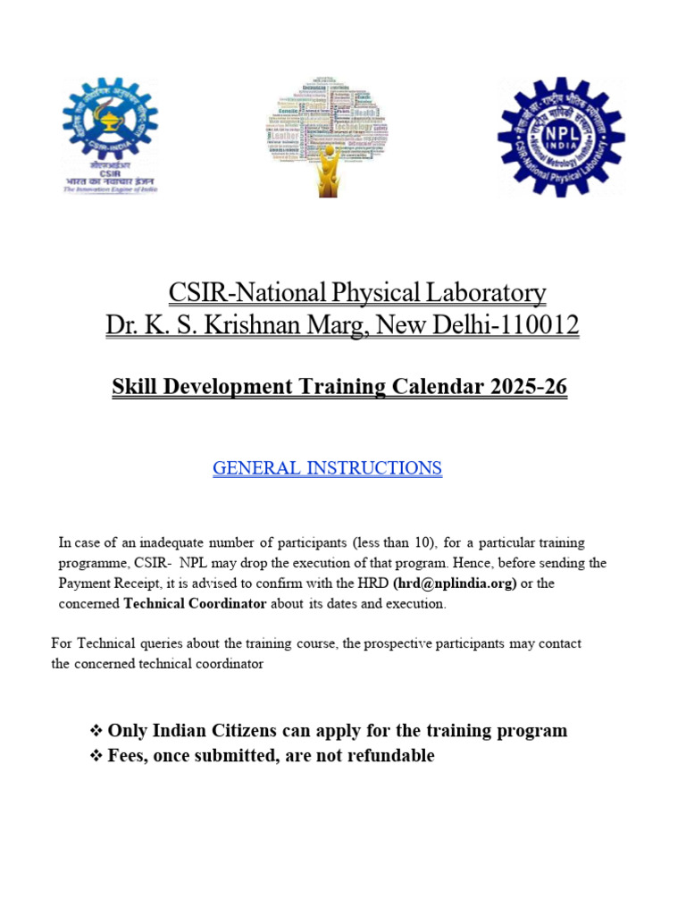 CSIR-NPL Skill Development Calendar 2025-26 | PDF | Calibration | Metrology