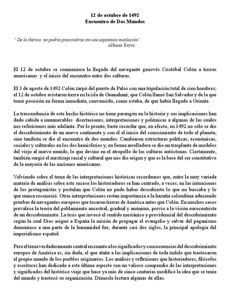Encuentro de Culturas: 12 de Octubre 1492 | PDF | Cristobal colon ...