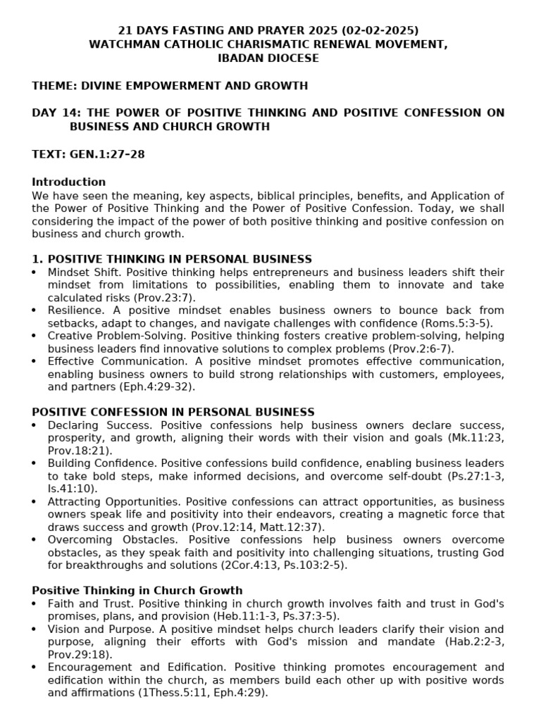 DAY 14. THE POWER OF POSITIVE THINKING AND POSITIVE CONFESSION ON ...