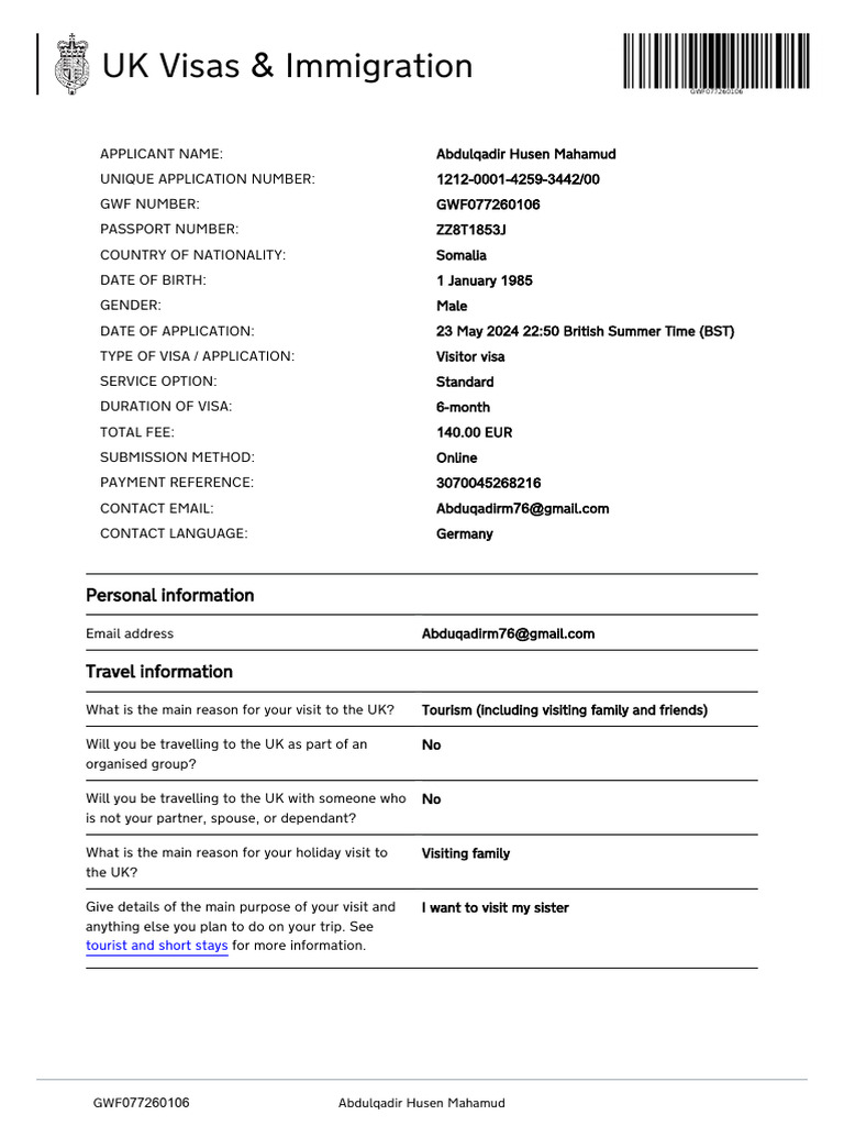 UK Visitor Visa Application Details | PDF | Travel Visa | European ...