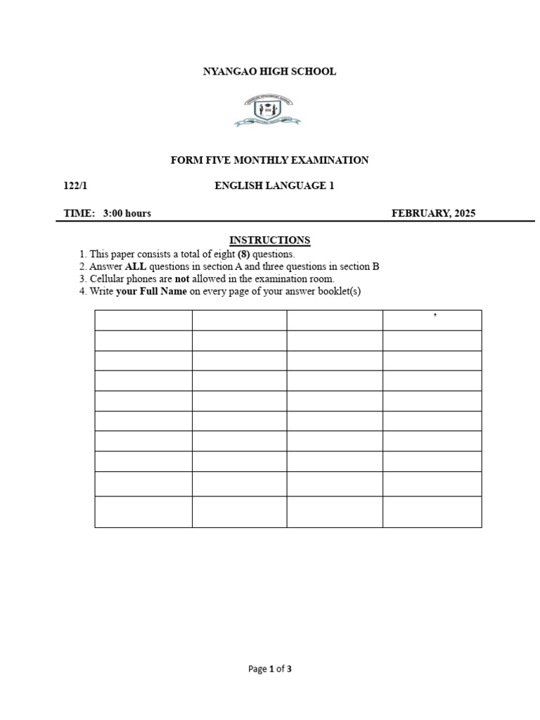 Form 5 l1 Monthly Feb 2025 | PDF | Word | Applied Linguistics