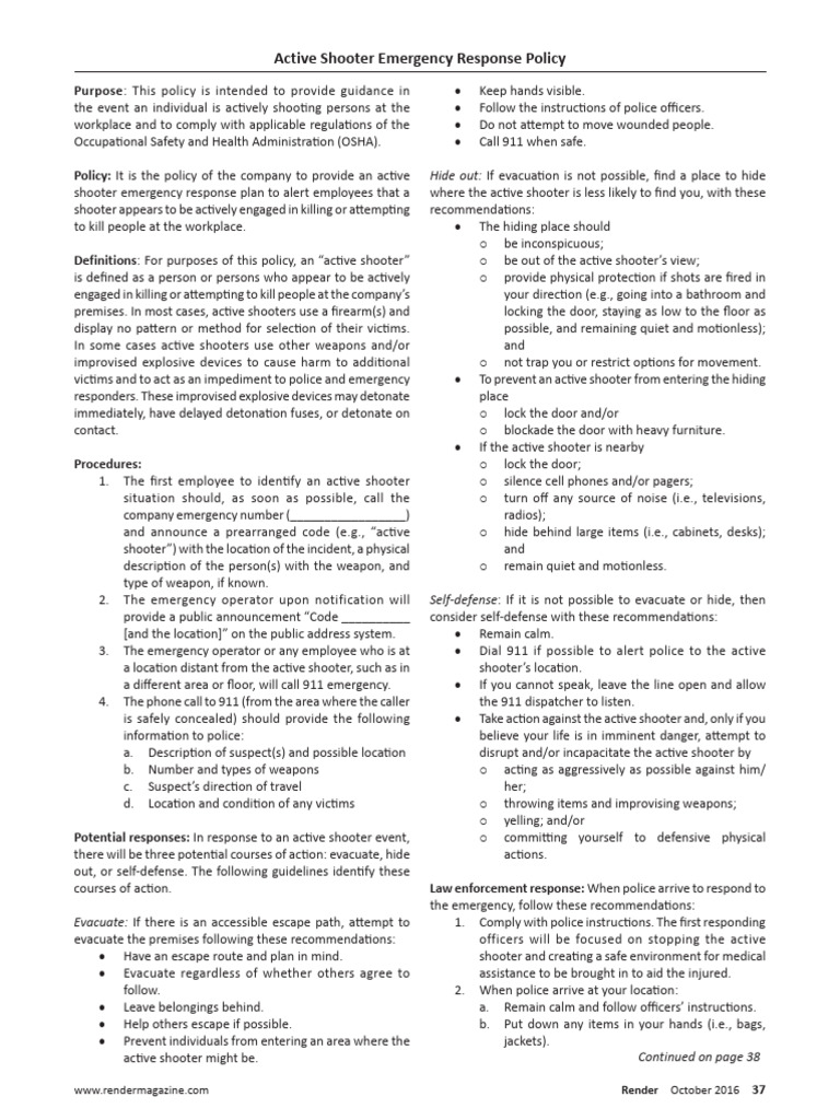 Active Shooter Response Policy Guide | PDF | Emergency | Occupational ...