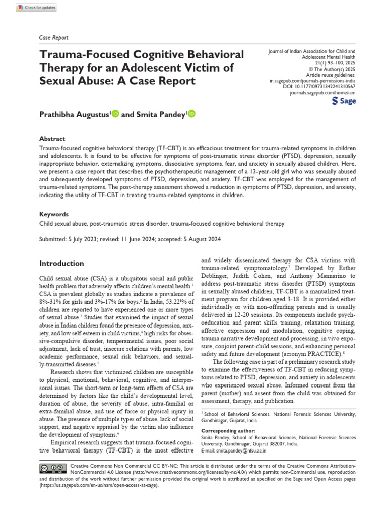 Trauma-Focused Cognitive Behavioral Therapy For An Adolescent Victim of ...