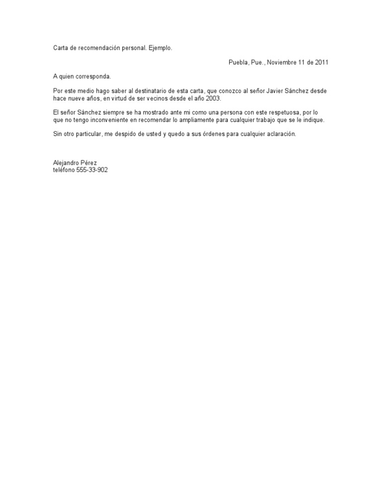 Carta de Recomendacion Personal
