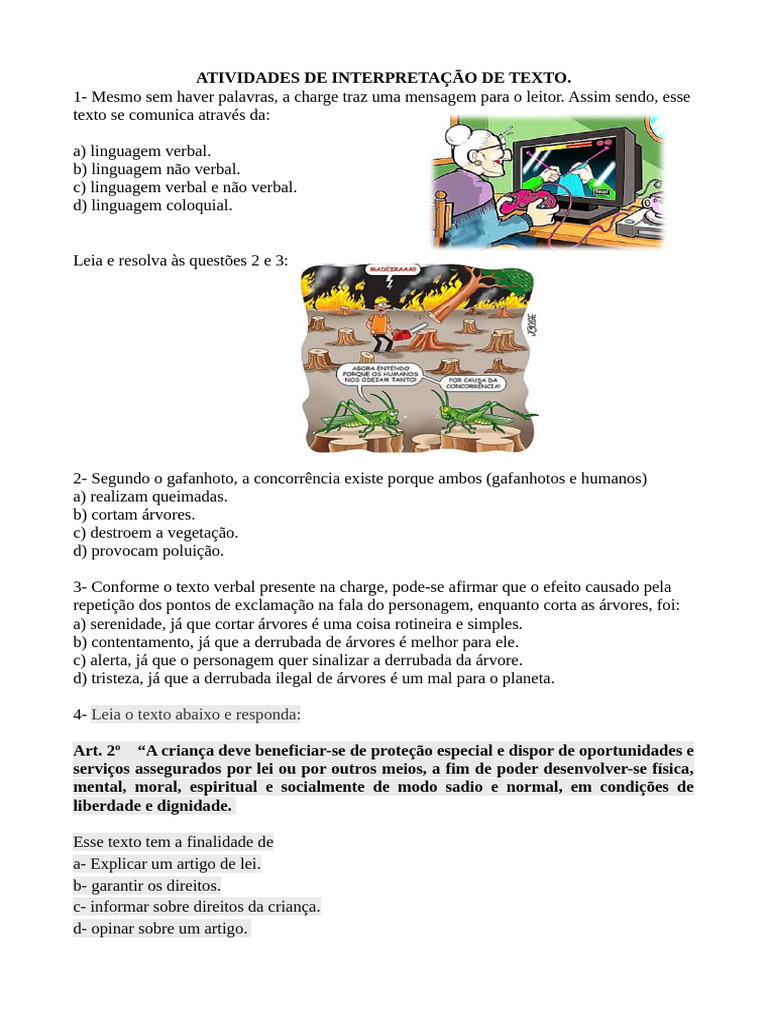 Interpretação de Charges para 8º Ano | PDF