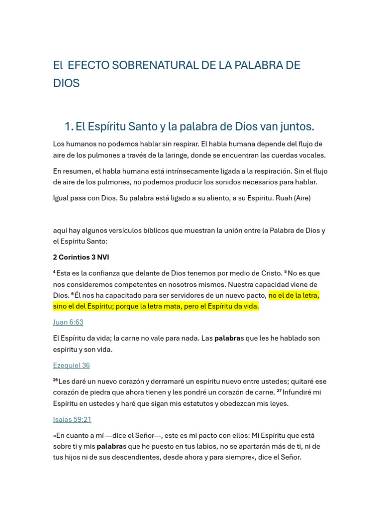 Efectos de La Palabra de Dios - Sobrenatural | PDF | Agua | espíritu Santo