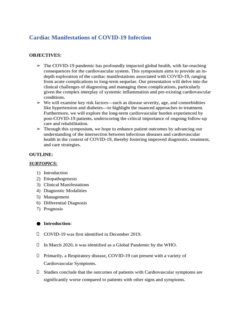 COVID 19 and Cardiac Manifestations | PDF | Heart Failure | Heart
