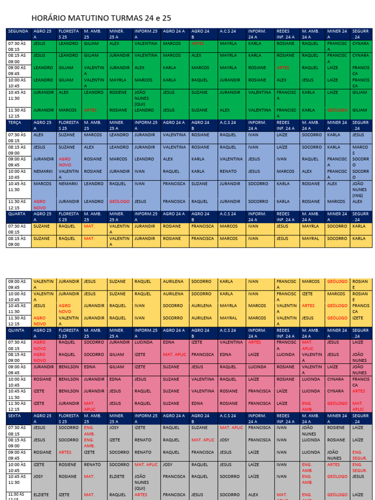 Horário Matutino Turmas 24 e 25 Compl | PDF