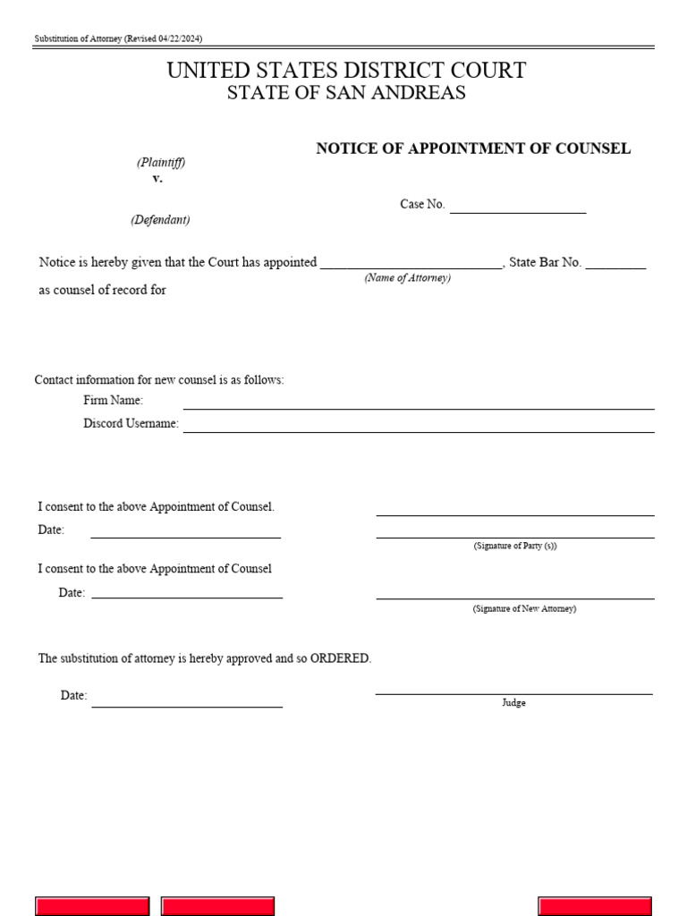 Substitution of Attorney Form Template | PDF