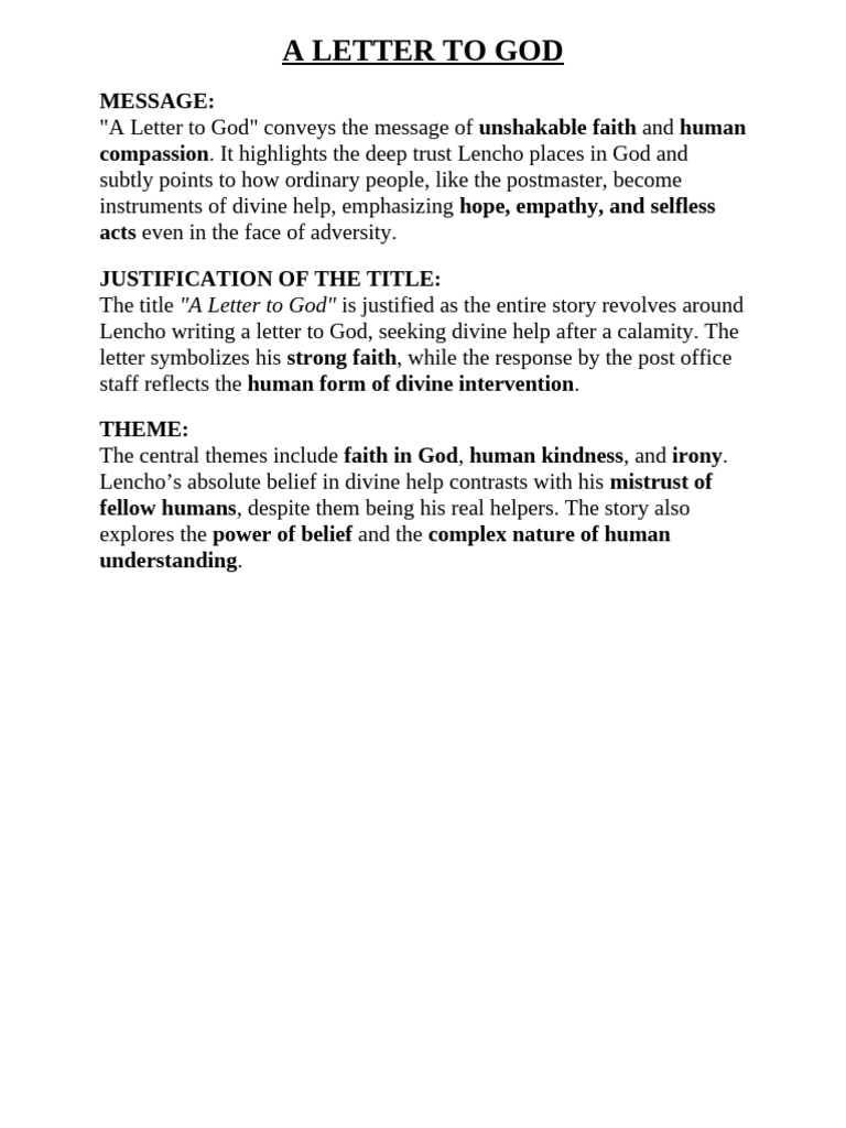 A Letter To God | PDF
