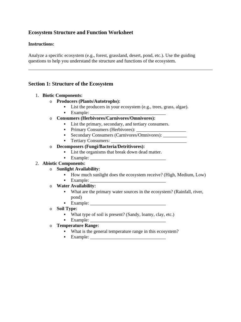 Ecosystem Structure and Function Worksheet | PDF | Ecosystem | Herbivore