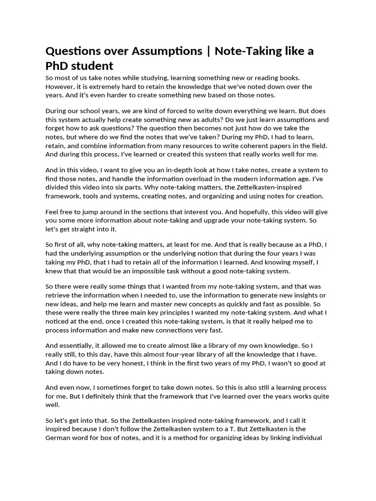 Effective Note-Taking for PhD Success | PDF | Concept | Thought