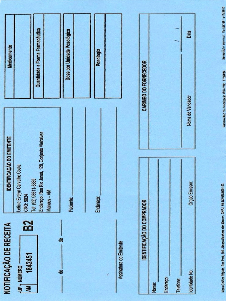 Impressão Primeira Folha Cheque Azul Receituário | PDF