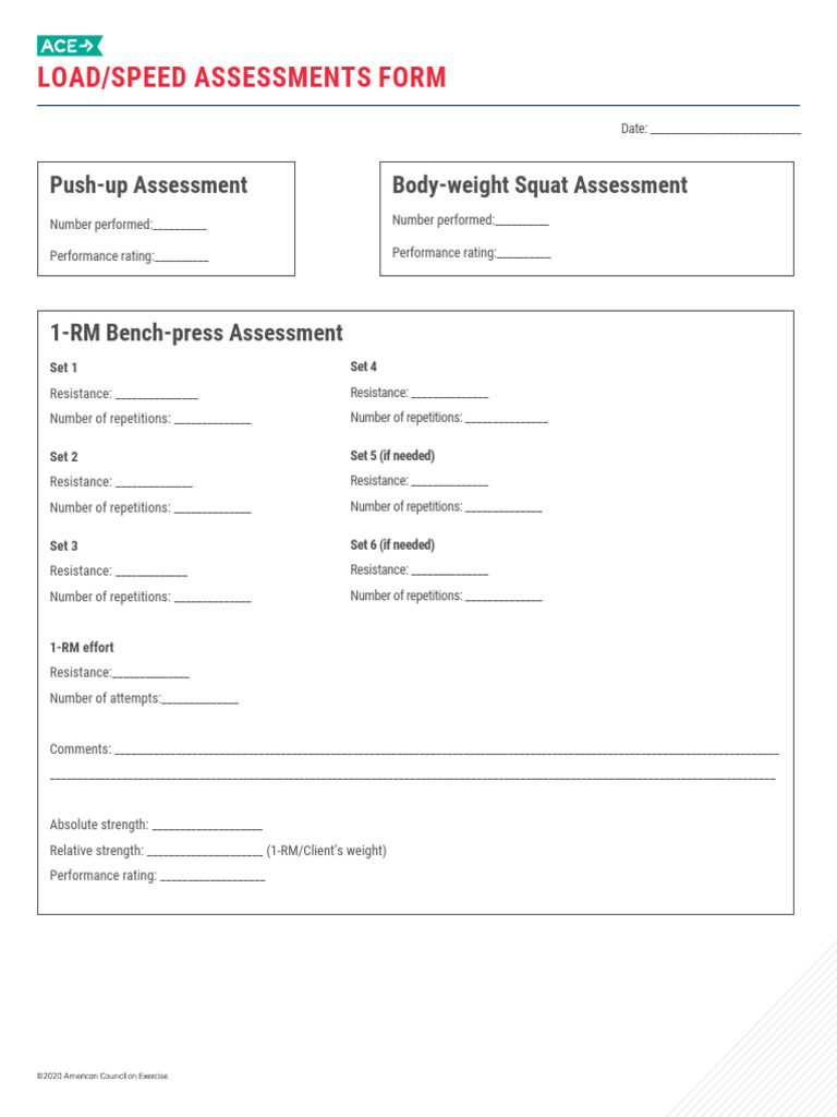 Comprehensive Fitness Assessment Form | PDF | Weight Training ...