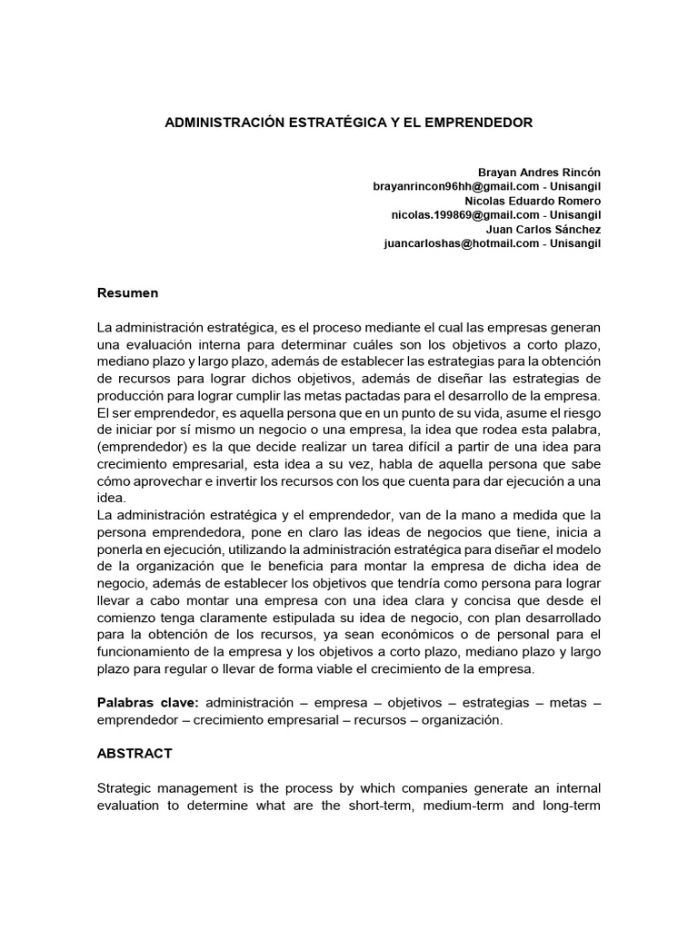 Administracion Estrategica y El Emprendedor | PDF | Iniciativa ...
