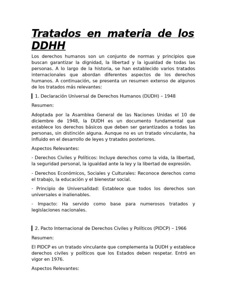 Tratados de Los DDHH (Aplicación de Los DDHH) | PDF | Derechos humanos ...