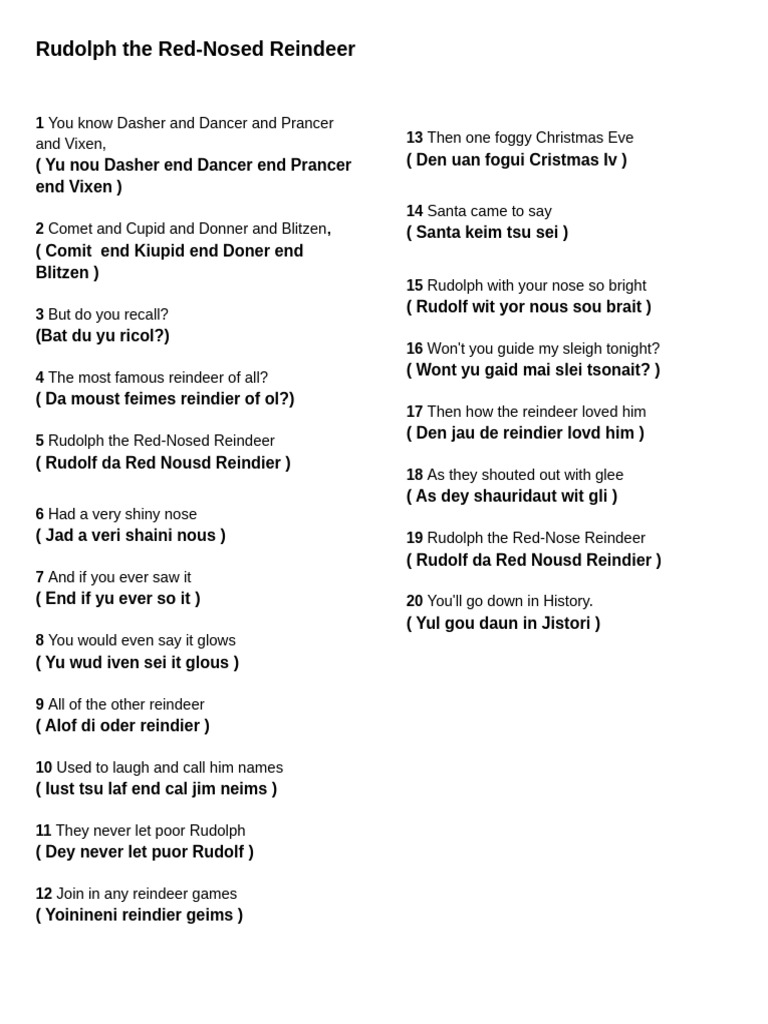 Rudolph the Red-Nosed Reindeer Lyrics | PDF