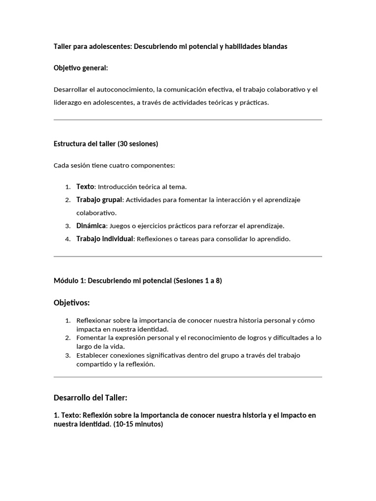 Taller de Habilidades para Adolescentes | PDF | Liderazgo | Comunicación