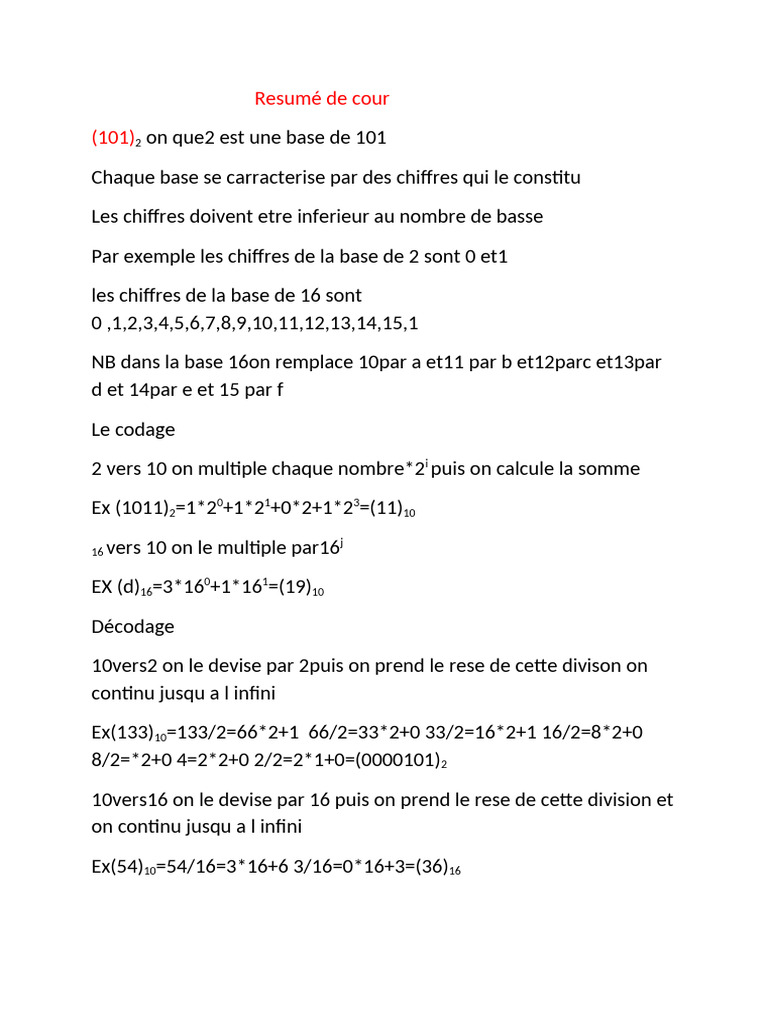 Bases numériques et conversions expliquées | PDF