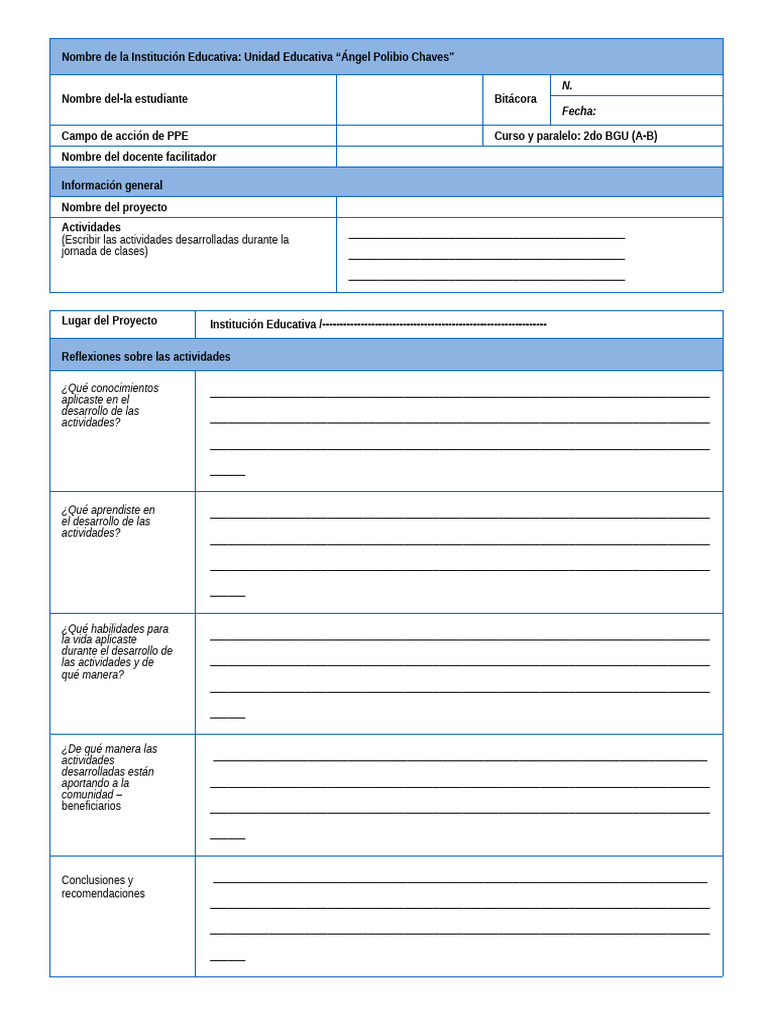 Bitácora de Proyecto Educativo BGU | PDF | Aprendizaje | Modificación ...