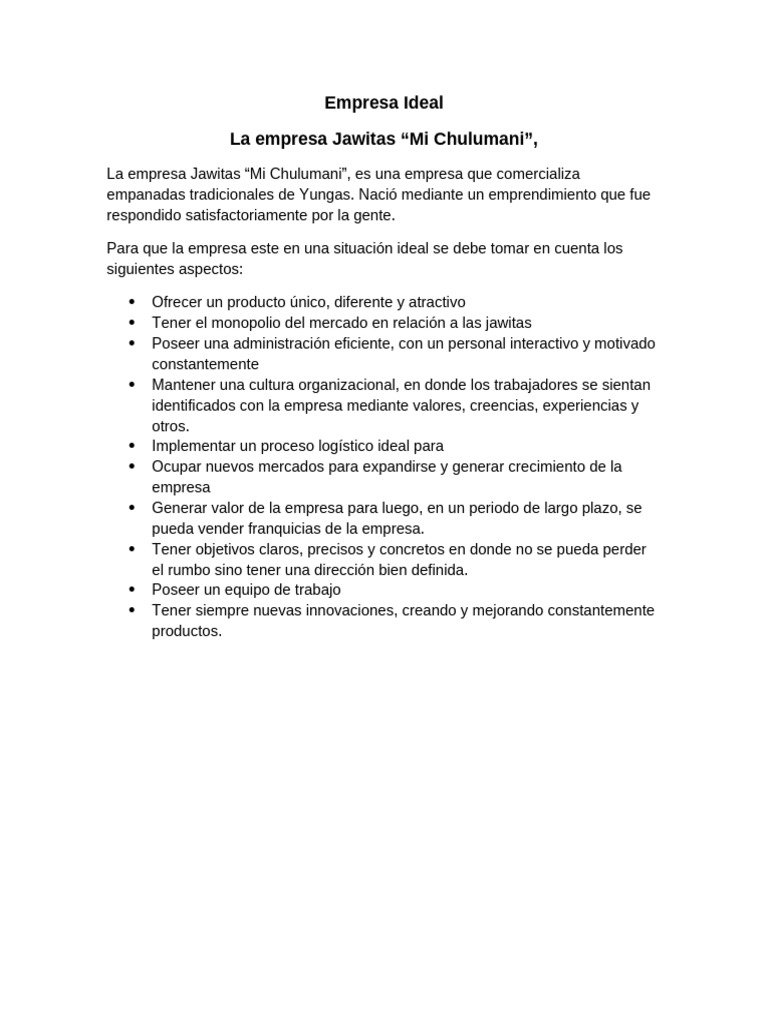 Empresa Ideal Jawitas Mi Chulumani | PDF