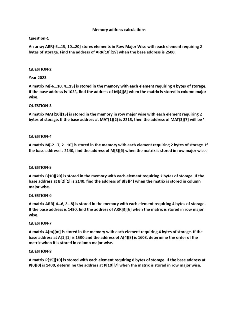 Memory Address Calculation for Matrices | PDF | Matrix (Mathematics ...