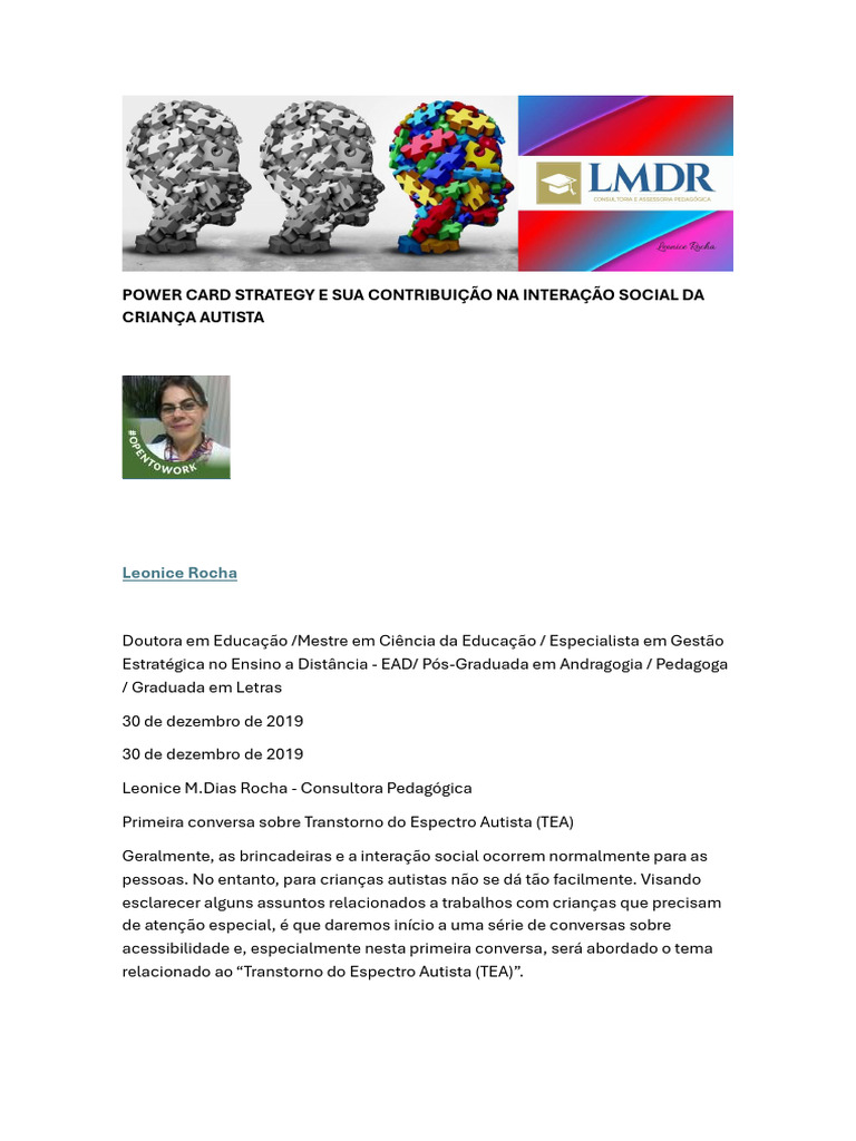 Power Card Strategy no Autismo Infantil | PDF | Autismo | Pedagogia